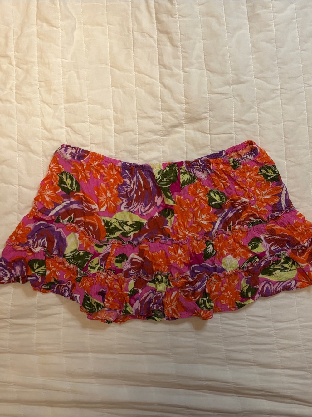 Floral Ruffle Mini Skirt in Pink and Orange